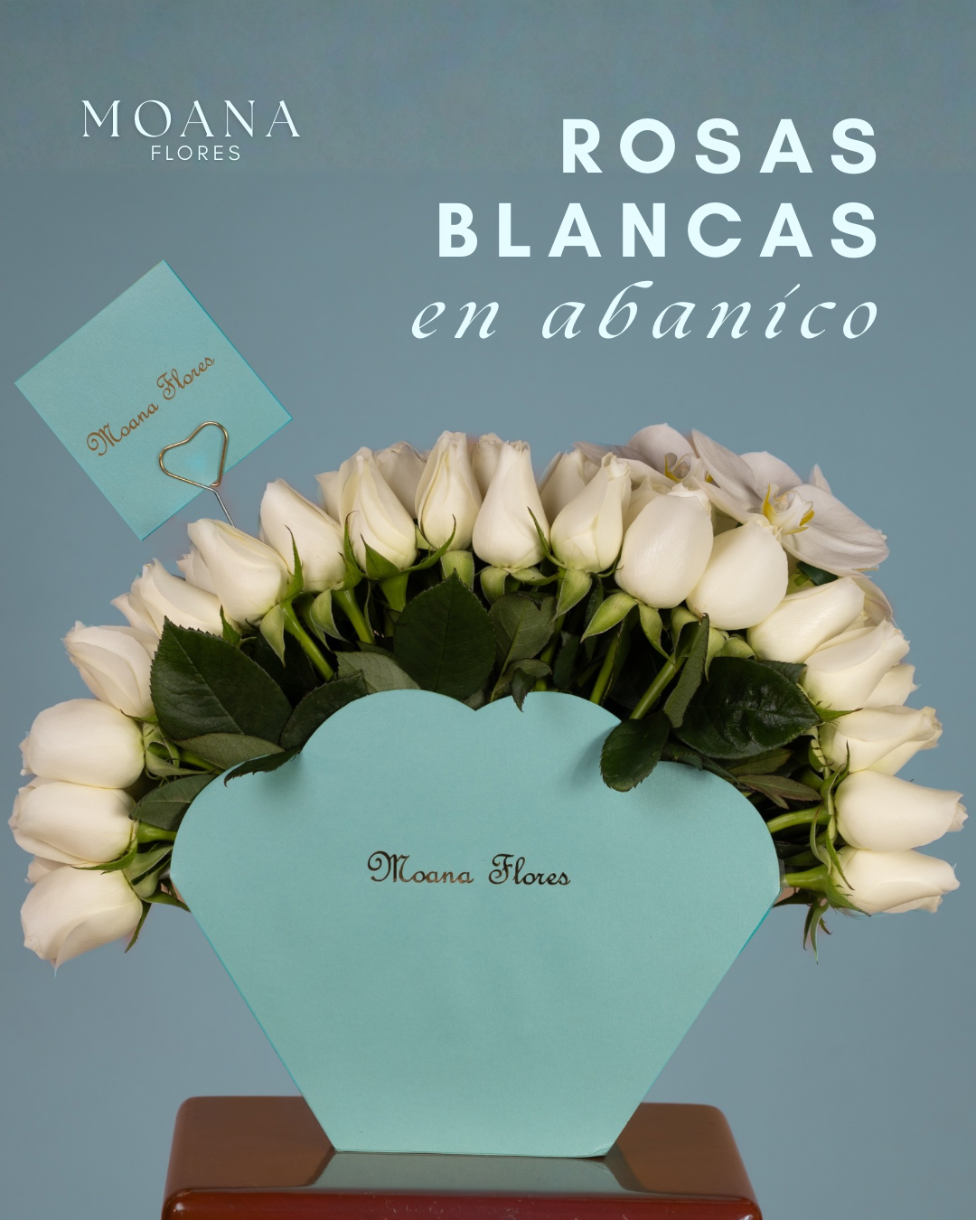 Rosas blancas en caja tifani de abanico