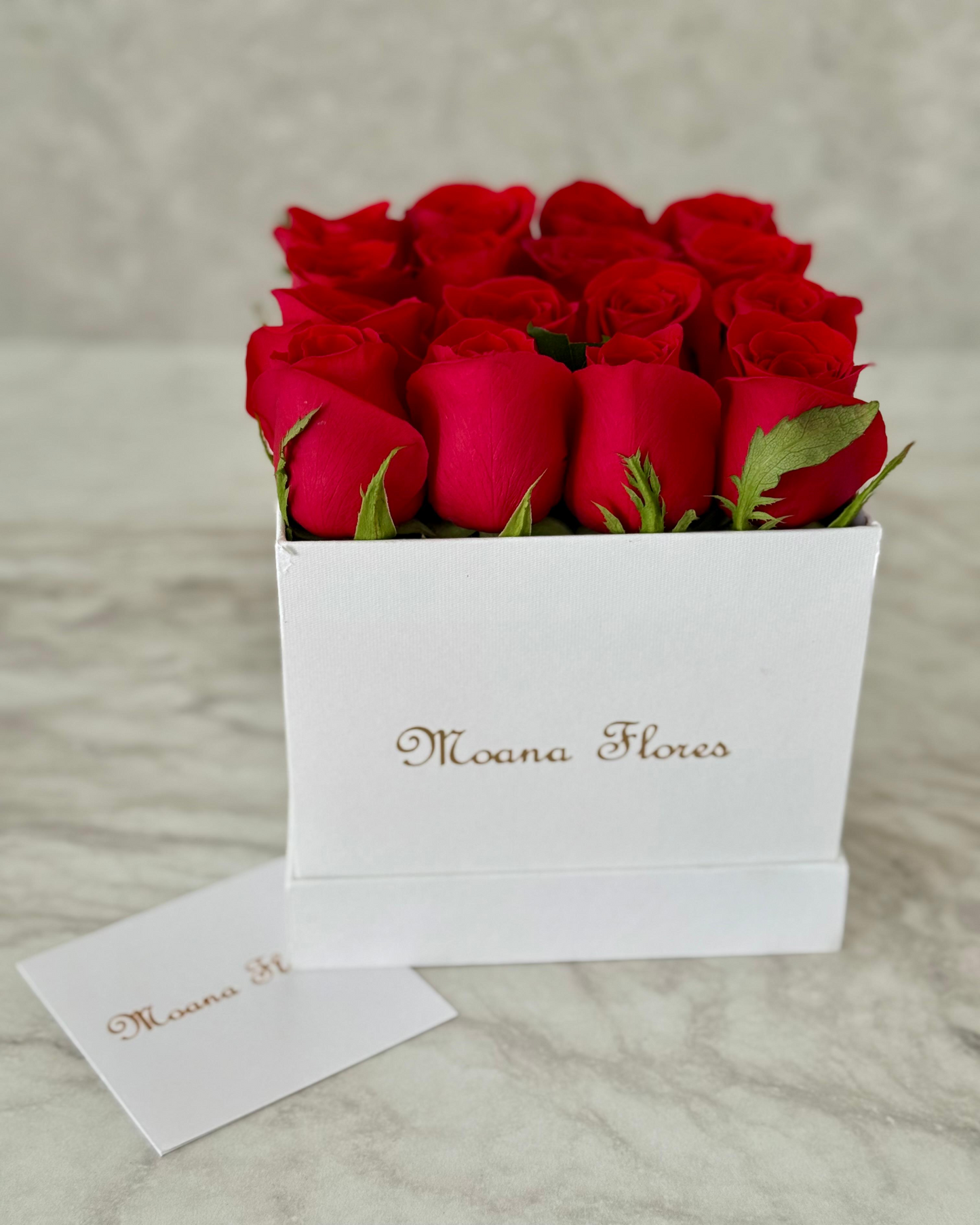 Rosas rojas en caja cuadrada blanca