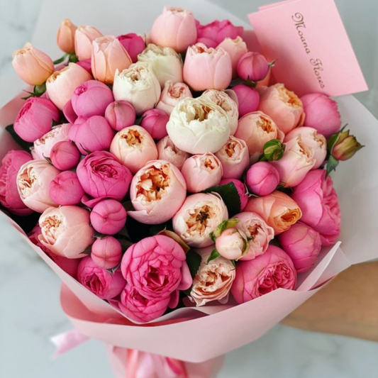 Bouquet rosas inglesas tonos rosas